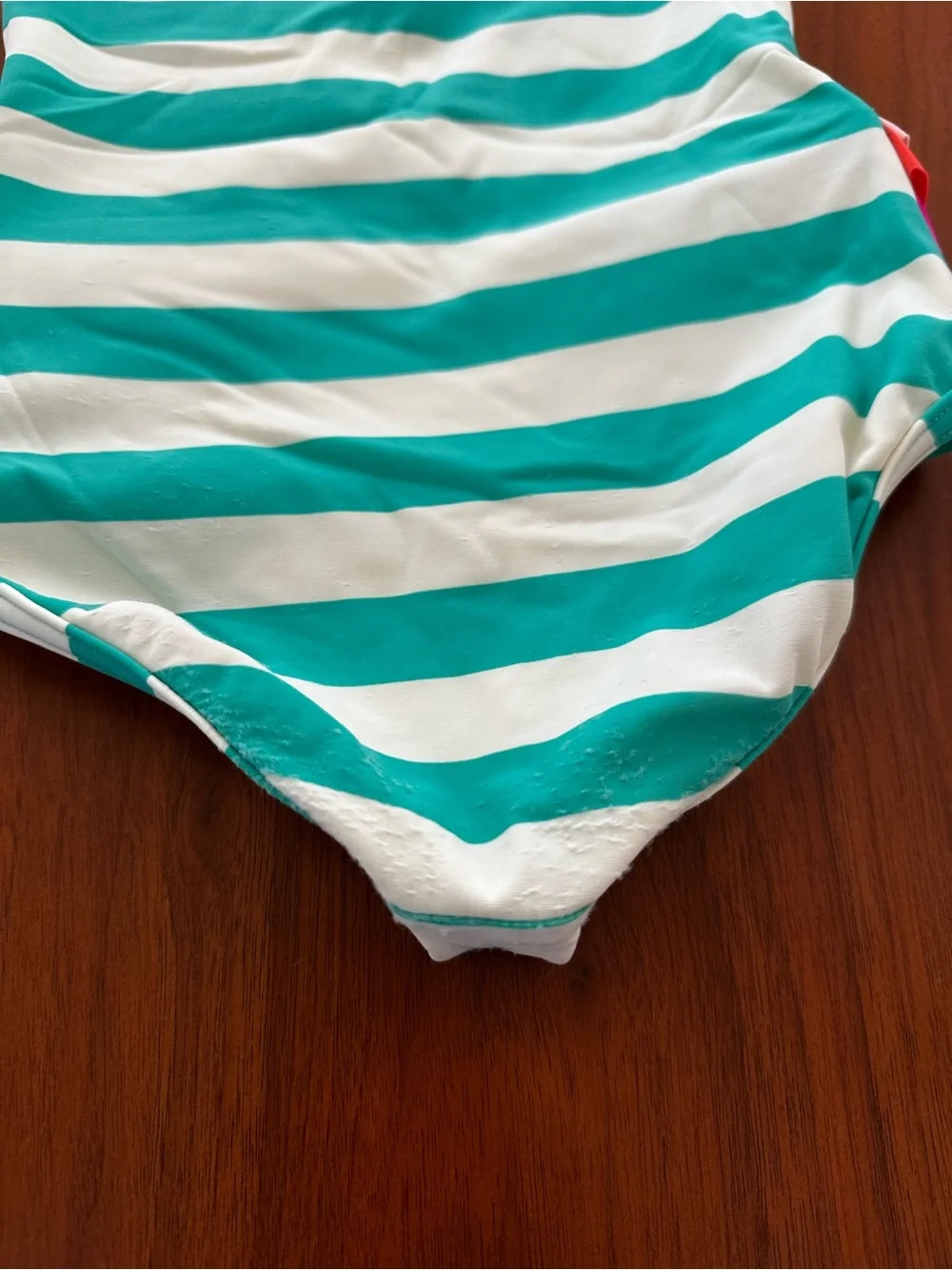 Mini Boden Girls Teal Stripe Flamingo Ruffle One-Piece Swimsuit - Pink Accents